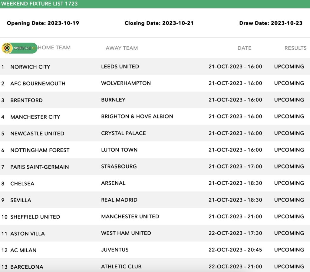 Sportstake 13 Jackpot Prediction Tips